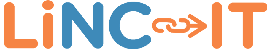 The LiNC-IT logo is shown. “NC” is in blue and the other letters are in orange. Between “LiNC” and “IT” there is a dash; the dash is a chain that becomes an arrow.