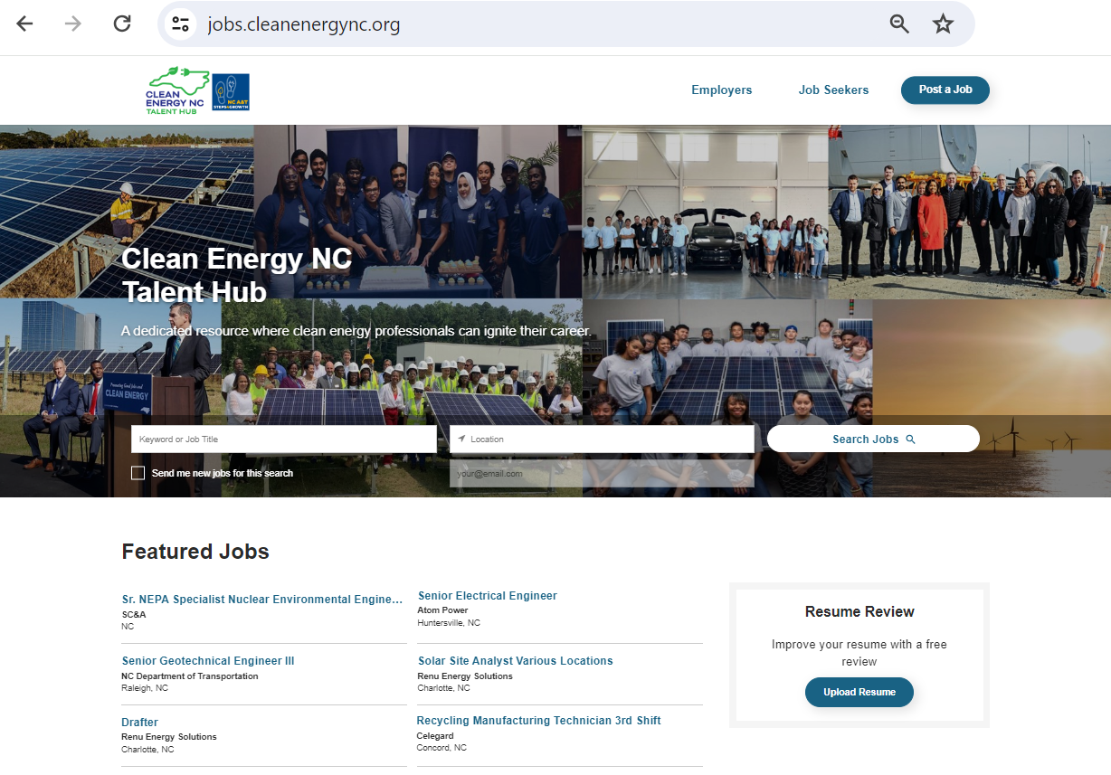 Clean Energy NC Talent Hub Screen Shot 3.11.24